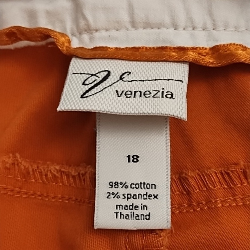 Venizia 18 Wide Cuff Stretch Cropped Trousers Smooth Back Front Pockets Orange - Picture 8 of 12